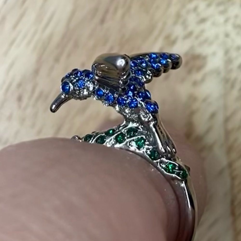 Silver Hummingbird Ring, Stamped .925, 4-D Ring, Women's Statement Piece